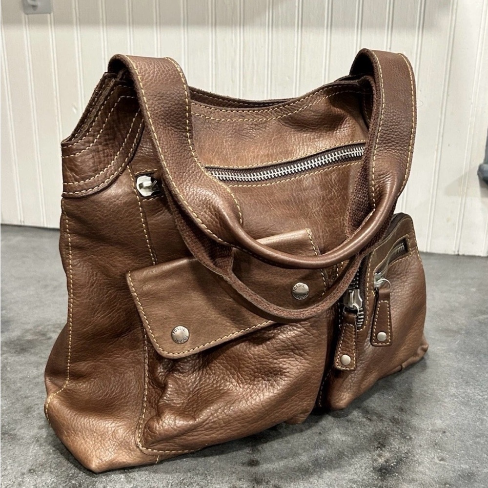 Vintage Fossil Hobo  Mailbag Brown Leather Shoulder Handbag/Purse Zipper/Snap